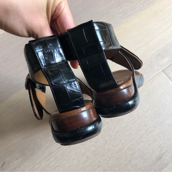 Chloé Leather Croc Embossed Black Brown Sandals - Women’s 6.5 - Picture 12 of 16